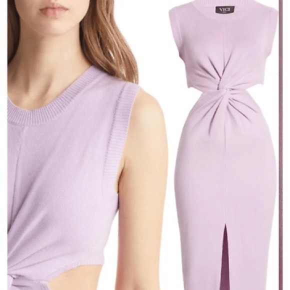 NEW Vici Women Midi Dress XL Lavender Purple Cutout Twist Open Back Brunch Date - Picture 3 of 12